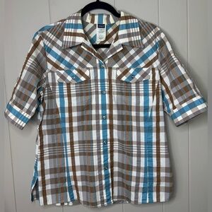 Patagonia W’s Netty Plaid Organic Cotton Seersucker Short Sleeve Womens Large